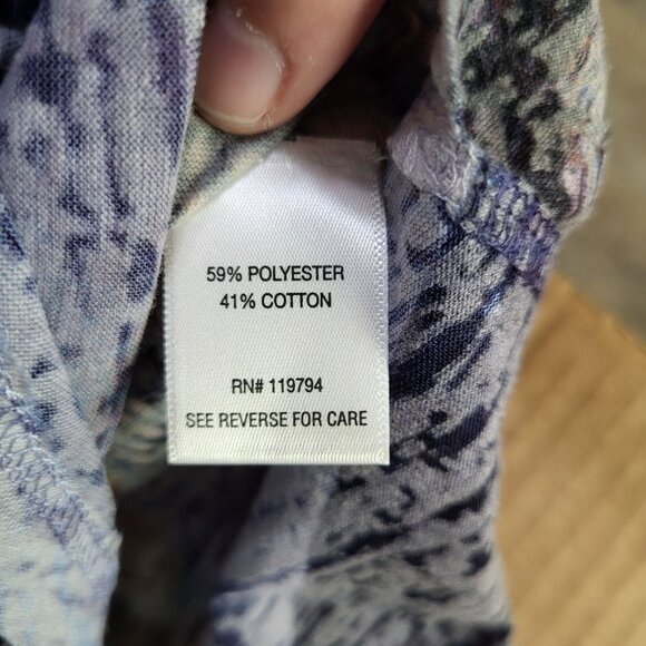 ONE WORLD Women's XL Rhinesonte Burnout Boho Blouse Top Roll Tab Sleeves NWT - Picture 10 of 10